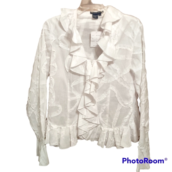 NWT Boston Proper White Ruffled Blouse Sz.12 - Picture 2 of 9